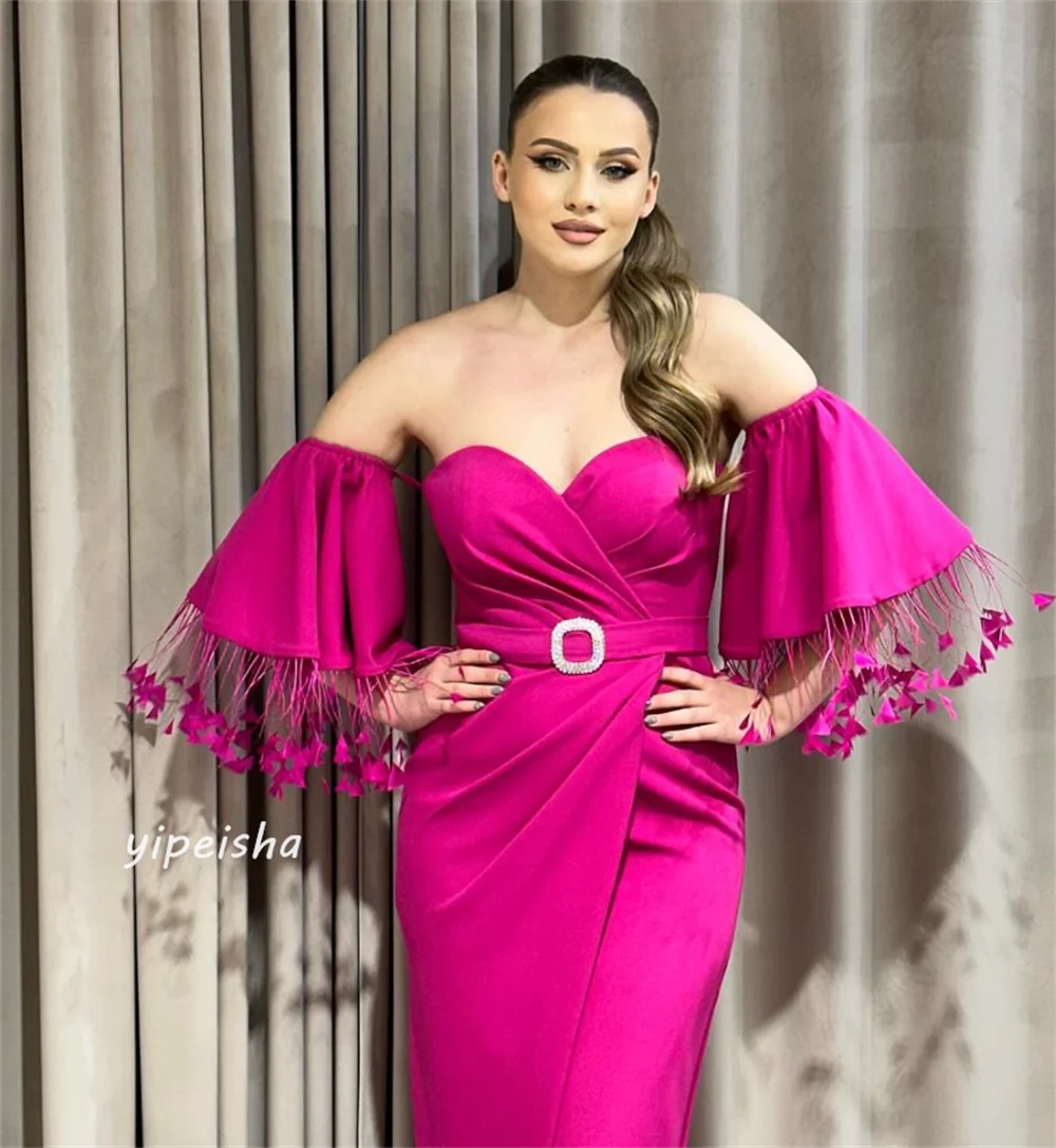  Evening  Sexy Casual  Jersey Pleat Ruffles Tassel Formal Evening A-line Off-the-shoulder Bespoke Occasion Gown