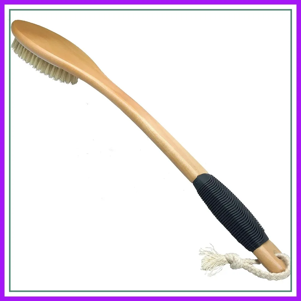 

Wooden Curved Long Handle Bath Brush, Natural Bristle Exfoliating Scrubber for Back, Wet or Dry Use