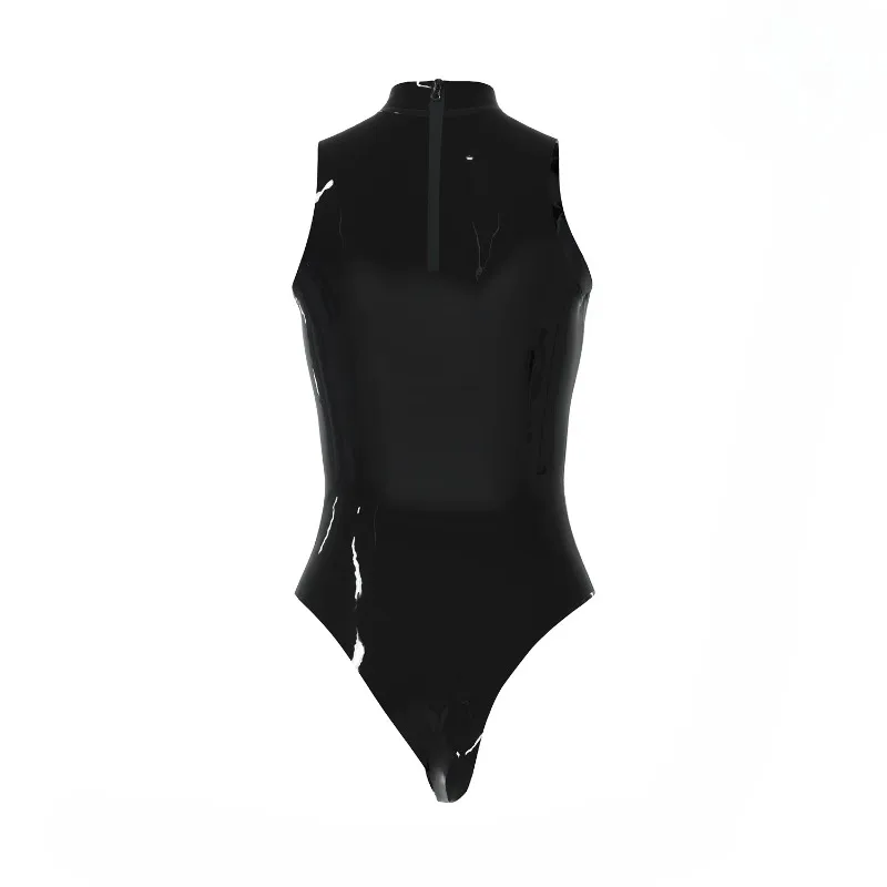 Customized Black Peach Latex Jacket Sleeveless High Fork Swimsuit Small High Collar Latex Swimsuit Sexy Swimsuit BA014