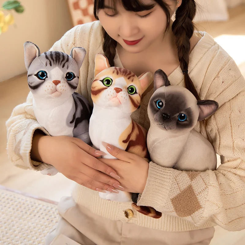 Stuffed Lifelike Siamese Cats Plush Toy Simulation American Shorthair Cute Ocelot Kitten Doll Pet Toys Home Decor Gift For Girls