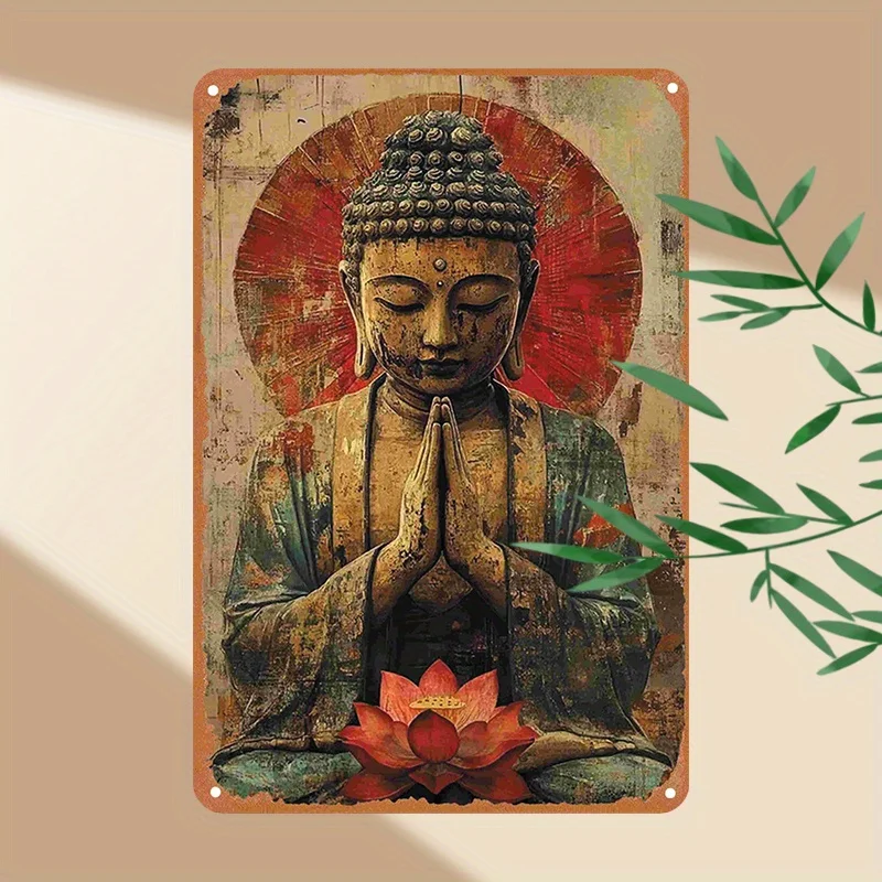 

Meditative Buddha with for Lotus Flower, Retro Wall Art Plaque for Home, Zen Garden, Perfect for Room Deco