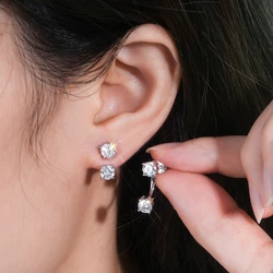 Front Back Double Sided 5MM Moissanite Earring 925 Sterling Silver 2 in 1 Pierced Earrings For Women Exquisite Ear Stud Jewelry