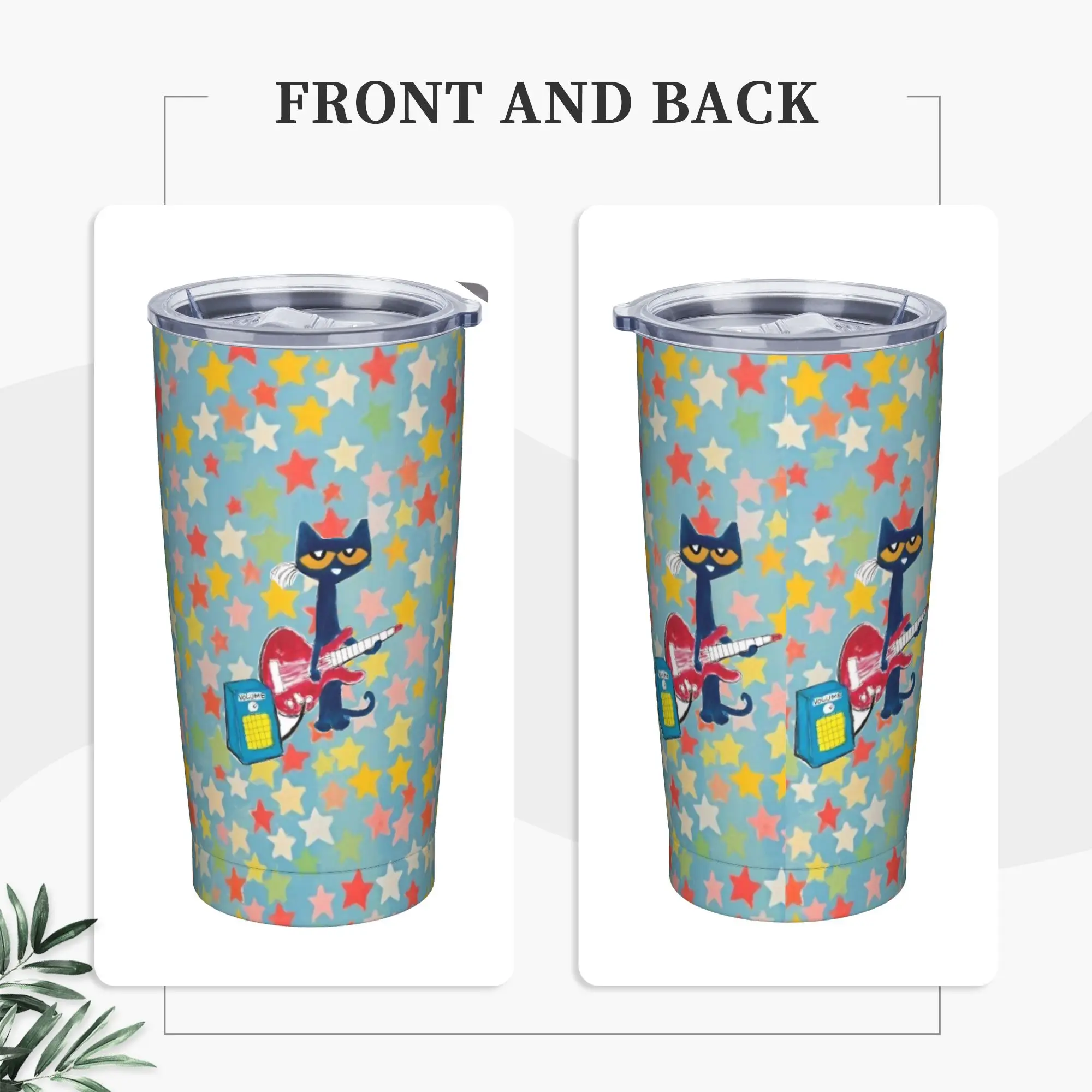 Pete The Cat Stars Insulated Tumbler with Straws Lid  Vacuum Coffee Mugs Office Home Bottle Cups, 20oz