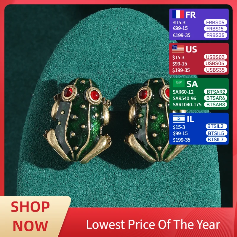 

Vintage Jewelry Green Frog Earrings Gold Color Dripping Oil Luxury Designer Antique Accessories For Woman 2025 Trending New Item