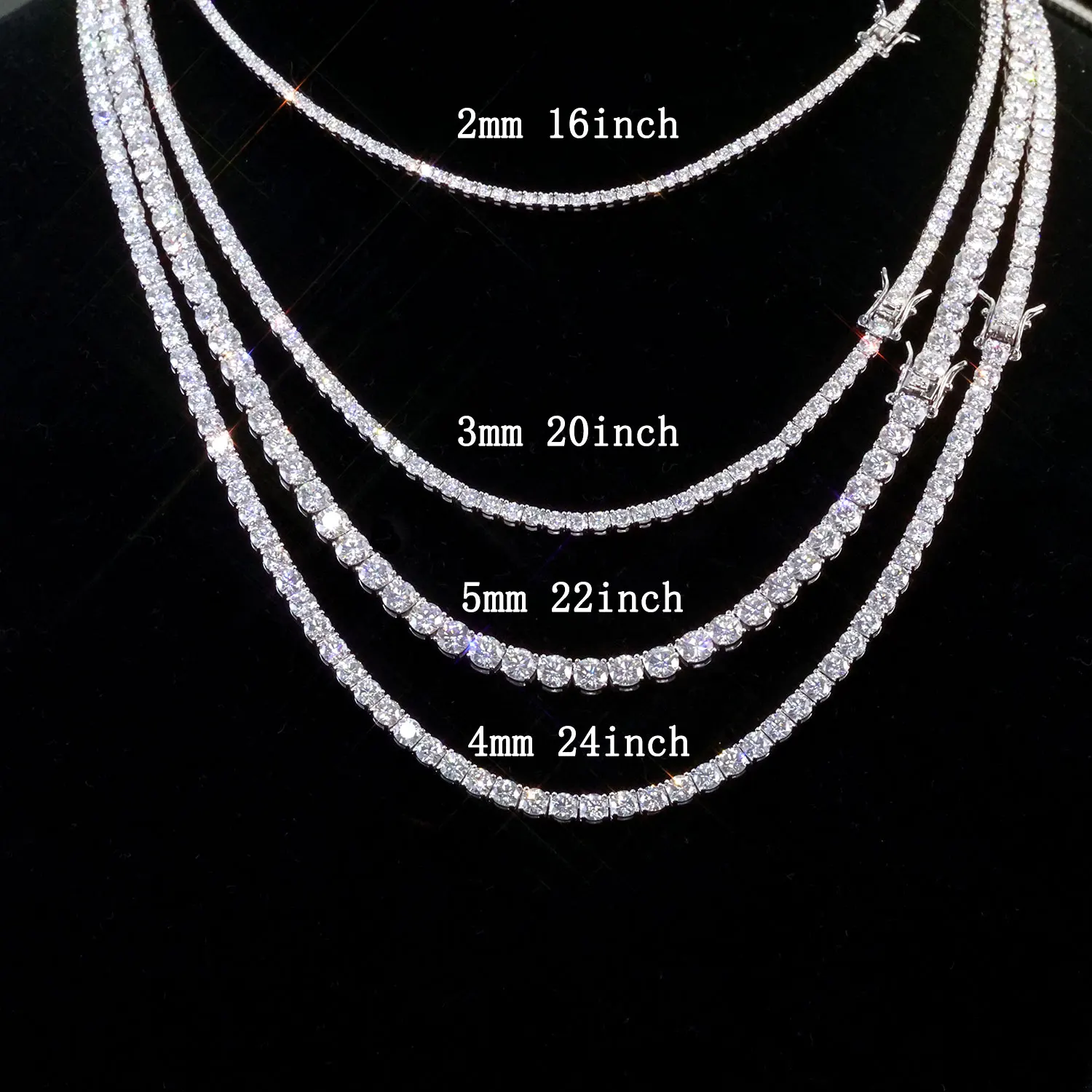 

HHIOK New 2/3/4/5mm Copper Material Inlaid VVS Moissanite Tennis Chain Exquisite Hip Hop Men's and Women's Jewelry Necklace