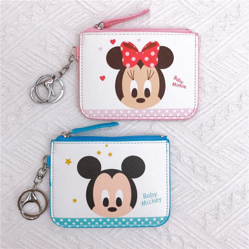 Disney Brand Cartoon Mickey Minnie Card Set Coin Purse PU Leather Donald Duck Ladies Wallet ID Card Bank Card Storage Bags