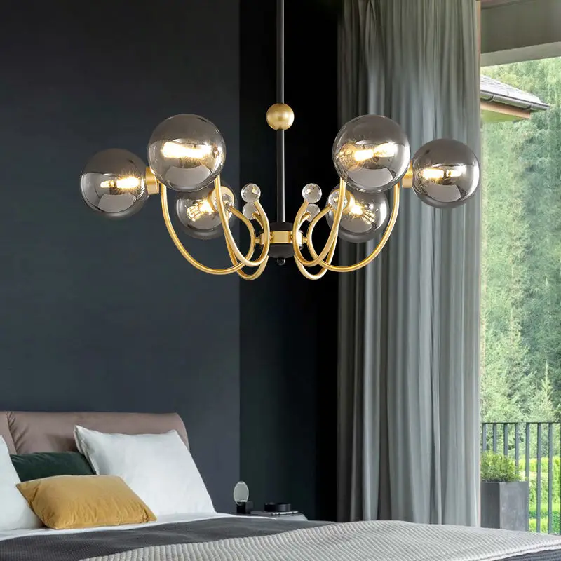 Nordic Retro Postmodern Design LED Chandelier For Living Room Bedroom Dining Room Kitchen Ceiling Pendant Lamp Glass Ball Light