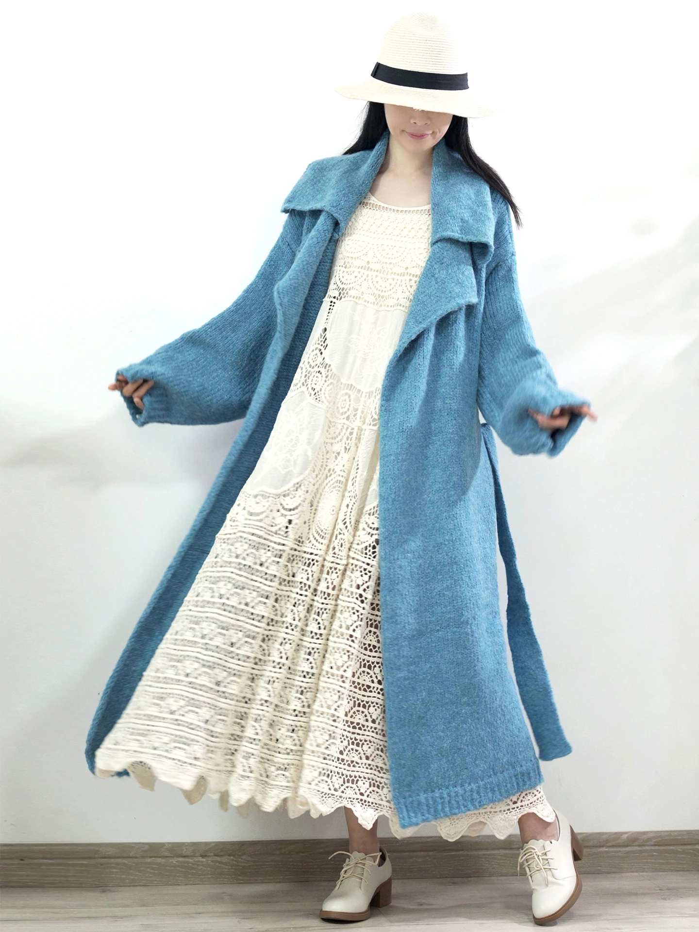 

TIYIHAILEY Knitting Brown Coat Women Autumn Outerwear Full Sleeve Cardigan Loose Sweaters Long Lace Up 2025 New Turn Down Collar