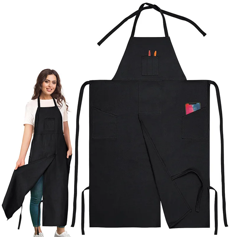 Split Leg Pottery Apron for Men Women Long Durable with 3 Pockets Apron for Kitchen Cooking Painting DIY Gift
