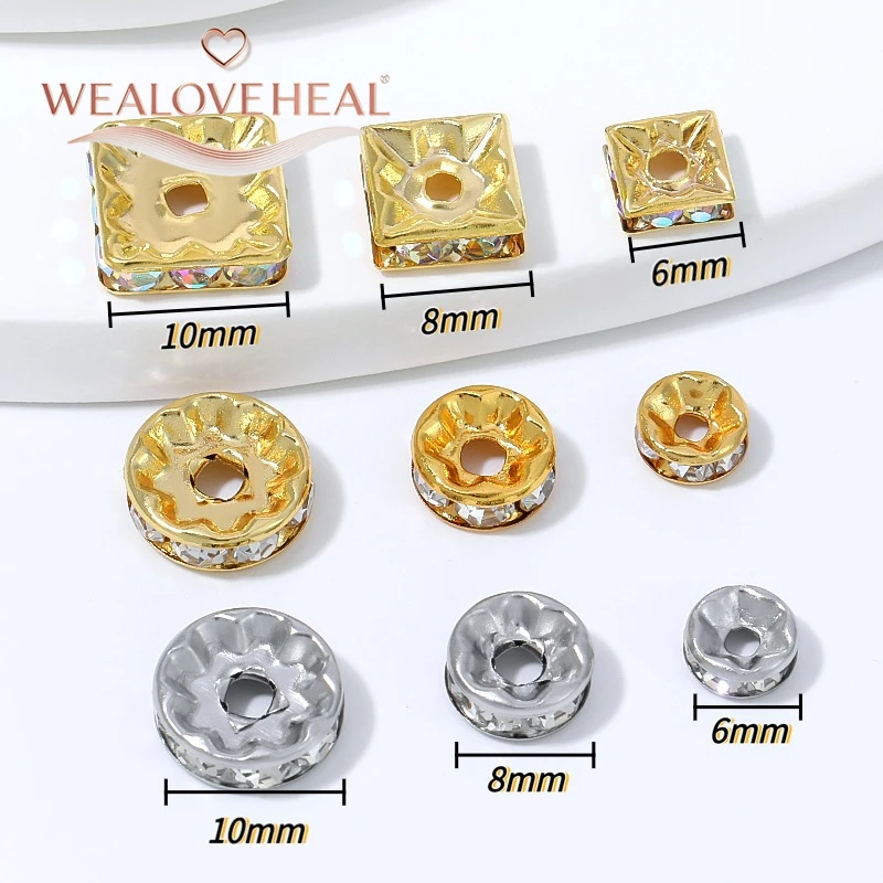 20 Stück 18K vergoldete Messing-Strass-Abstandshalterperlen, 6/8/10MM quadratische, runde, gehämmerte Trennperlen, DIY-Perlenherstellungszubehör – Detail 16