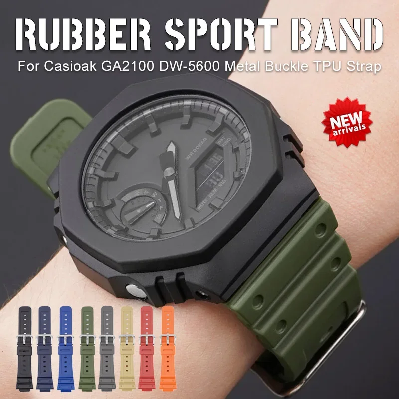 TPU Sport Bracelet For Casioak GA 2100 DW-5600 DW5000 Watch Band Stainless Steel Buckle Rubber Strap16mm Replacement  Wristband