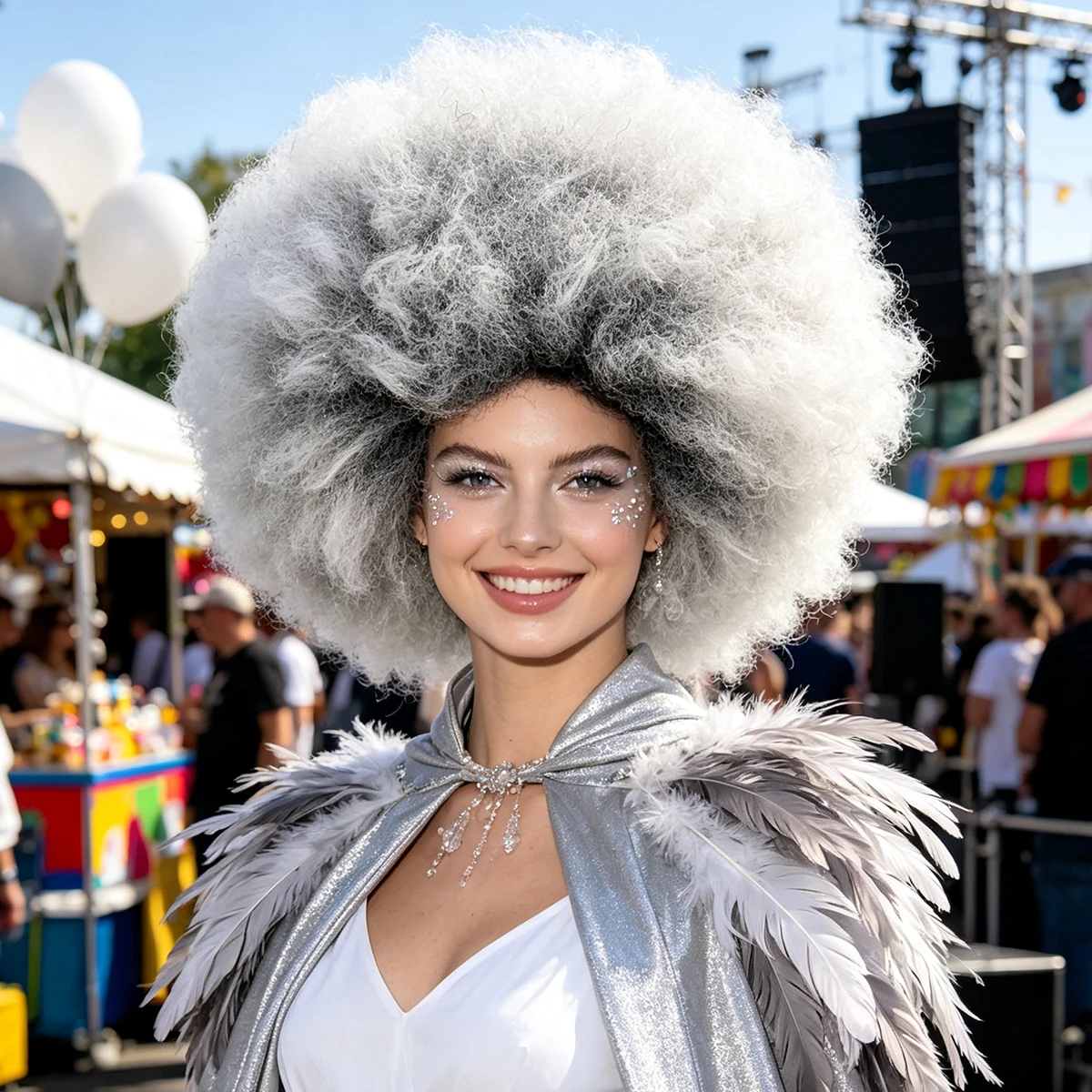 Gray White Gradient Afro Curly Wig Synthetic Hair Fluffy Clown Cosplay Halloween Carnival Costume Party Full Wigs for Adults