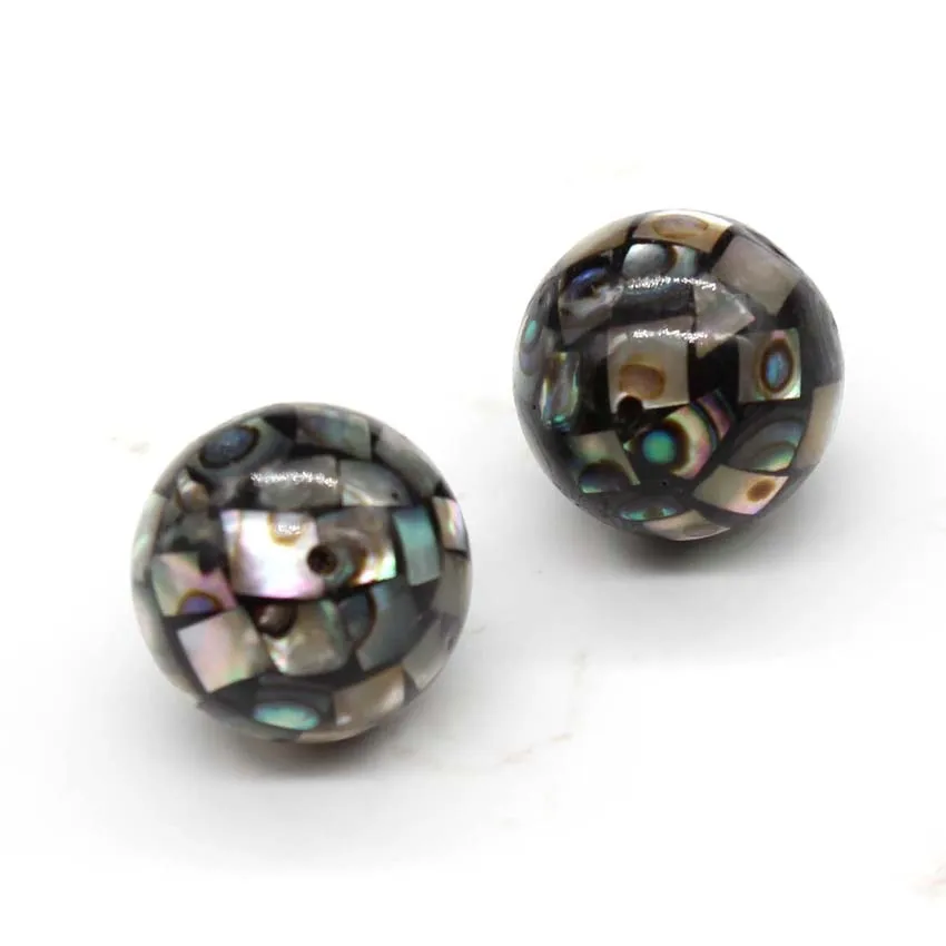 14mm Natural Abalone Shell Round Mosaic Stitching Ball Loose Bead Hole 1.2mm Women DIY Handmade Jewelry Necklace Bracelet Making