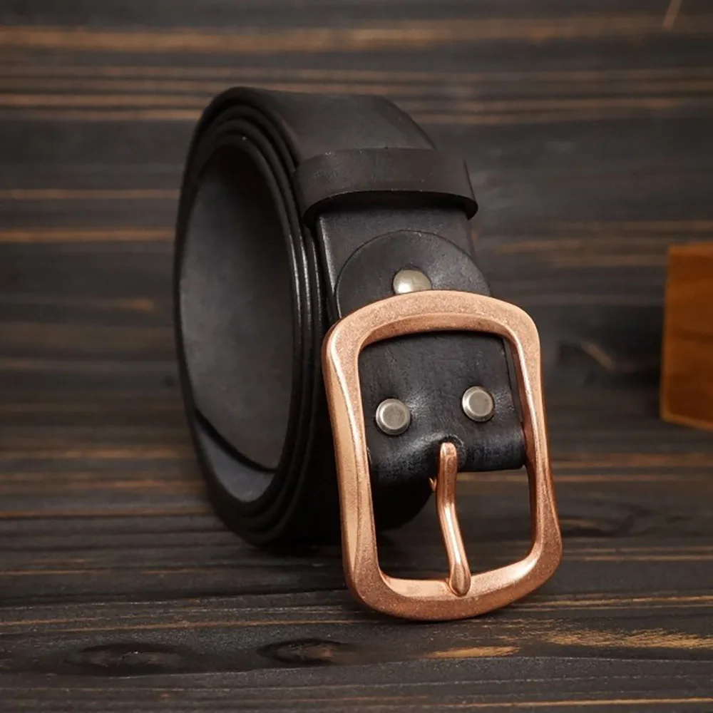 Fashion Vintage Style Cowhide Genuine Leather Belt with Antique Copper Buckle for Men 38mm Width