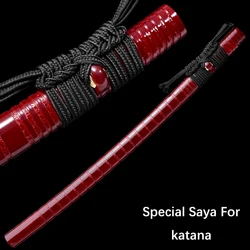 A Red Hardwood Katana Saya Scabbard With Joints For Real Japanese Samurai Sword Fittings With Black Color Sageo