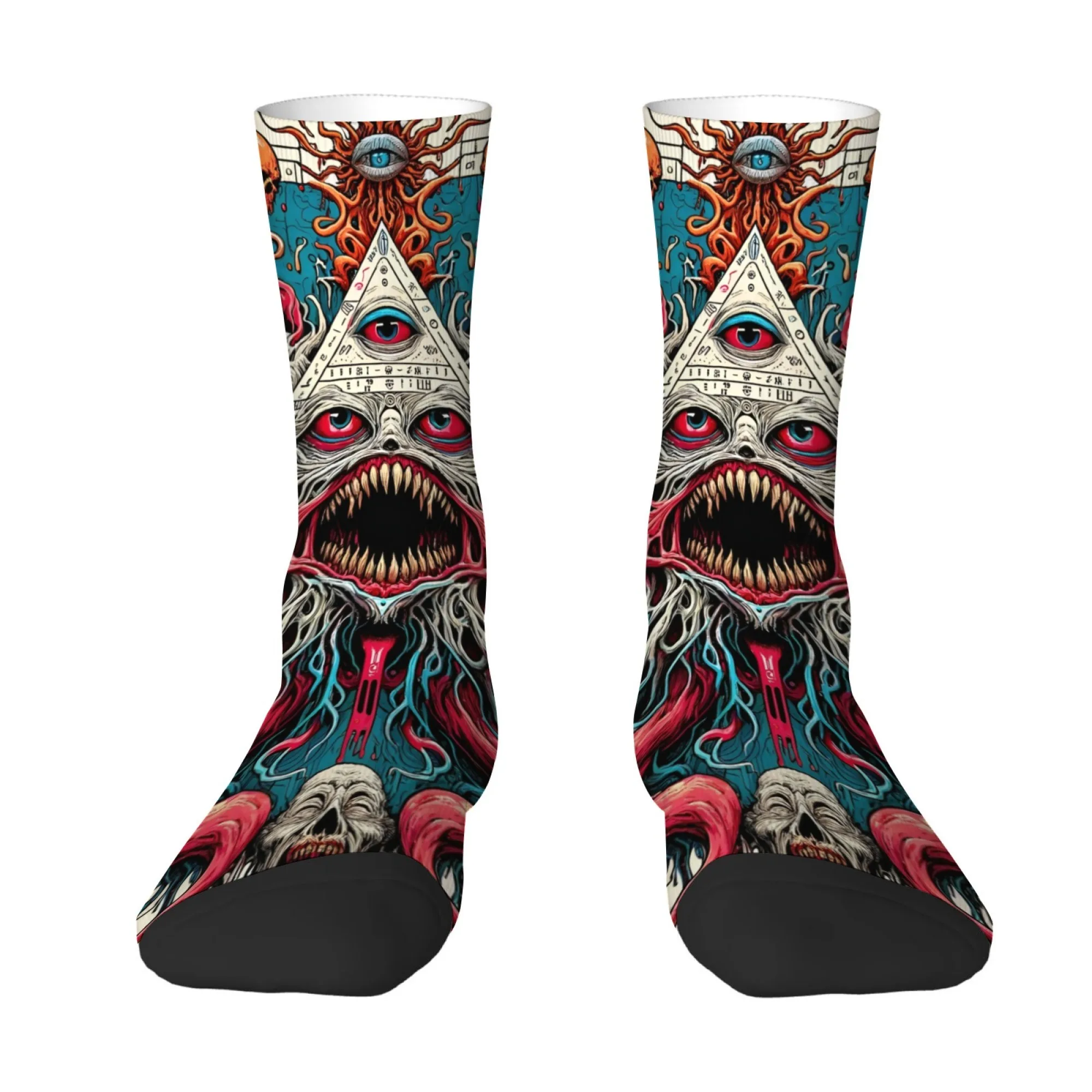 All-Seeing Eye Devil Socks Anti-slip Elastic Breathable Men's Socks Travel Casual Hiking Crazy Rock Street Hip Hop Sports Socks