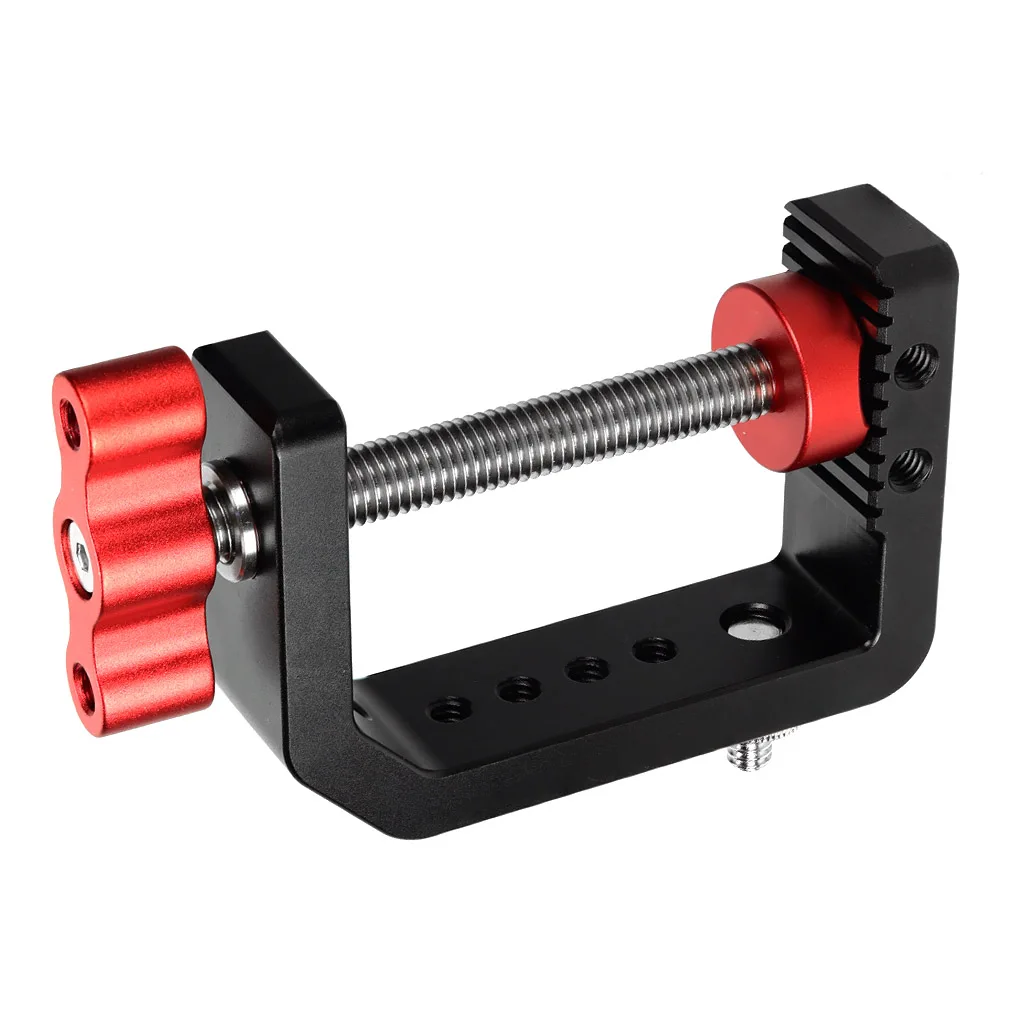 Aluminium C-Klemme mit Cold Shoe und Arri-Positionierloch 1/4" 3/8" Gewinde für DSLR-Kamera, Monitor, LED-Videoleuchte, Schreibtisch-Rig – Detail 4