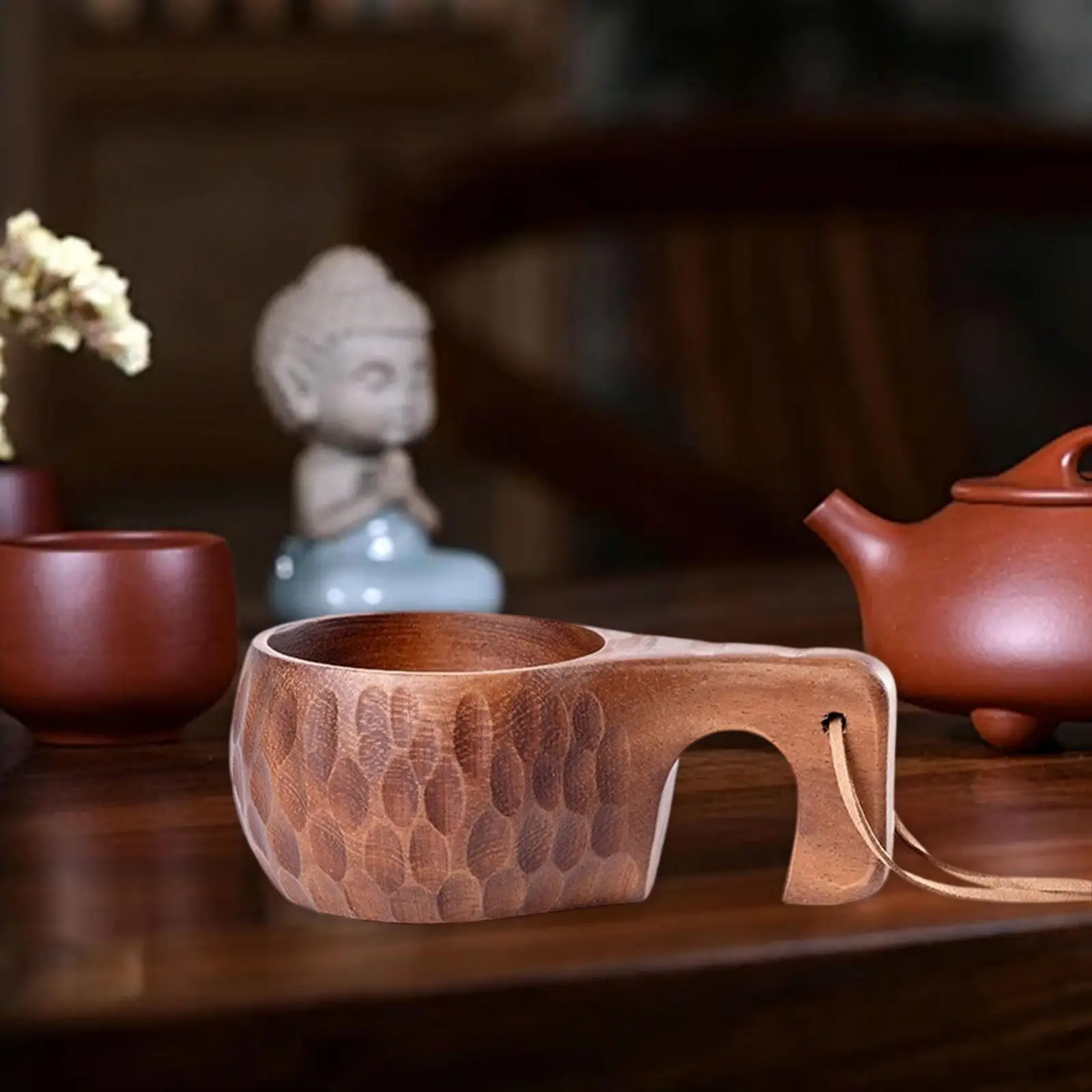 

Wooden Mug Salad Cup with Handle Water Cup Portable Desk Decoration Reusable Drinking Mug for Outdoor Home Picnic Travel Hiking