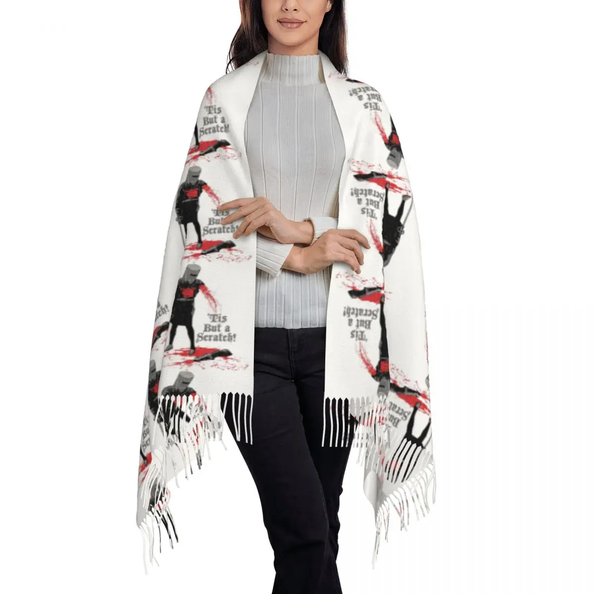 Tis But A Scratch Scarf Tassel Scarves for Women Soft Warm Shawls and Wraps Long Fall Winter Shawl Wrap