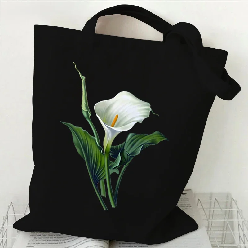 Fashion Canvas Tote Bag Oil Painting Wildflowers Print Lady Shoulder Shopping Bag Plant Style Daisy Vintage Flower Women Handbag