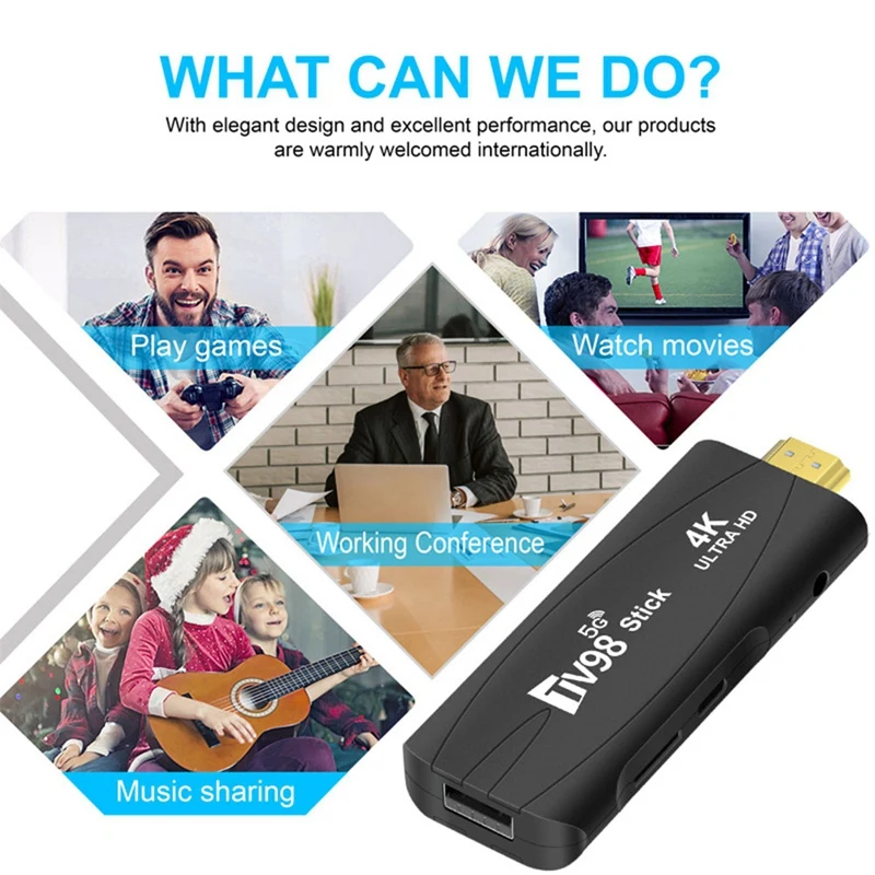 1 ชิ้น TV98 TV STICK 1G + 8G Android 12.1 2.4G 5G Wifi Android สมาร์ททีวีกล่อง 4K 60Fps ชุดกล่องด้านบน (US Plug)