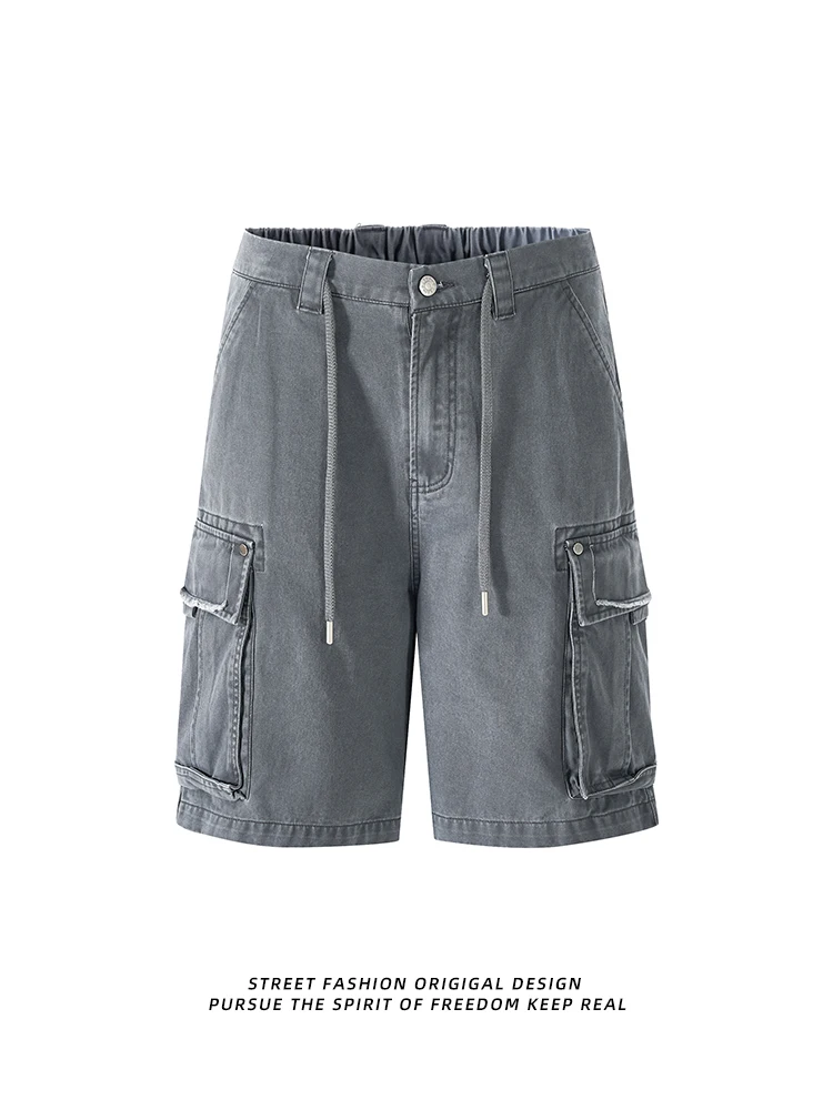 New fashionable men's summer work pants pure cotton multi-pocket short pants washed cotton shorts, high-quality shorts