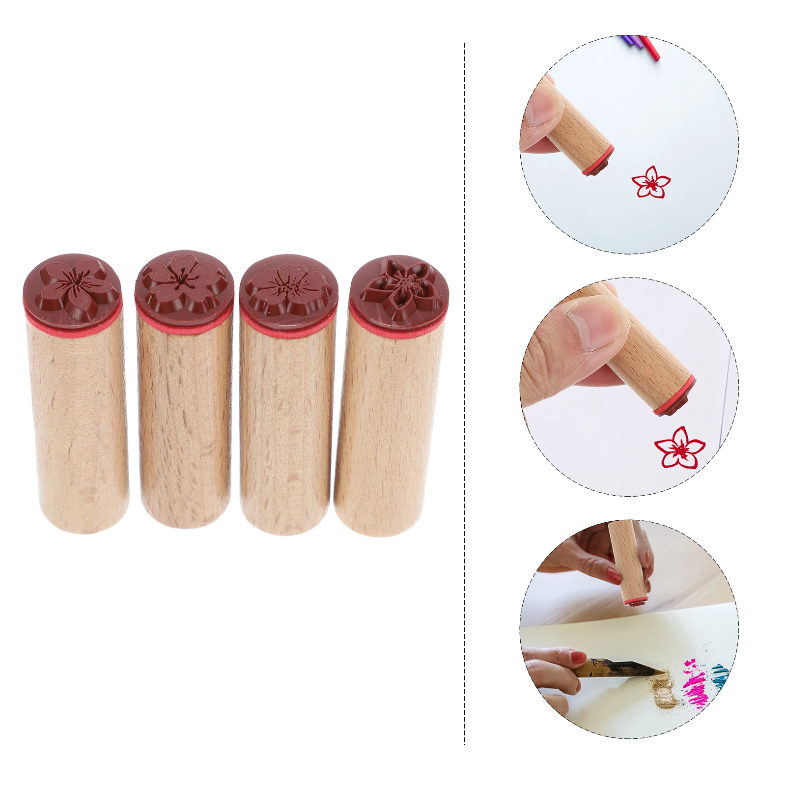 

4Pcs Wooden DIY Scrapbook Durable Seal Set for Planner Diary Scrapbook Craft Decoration Wood Seal