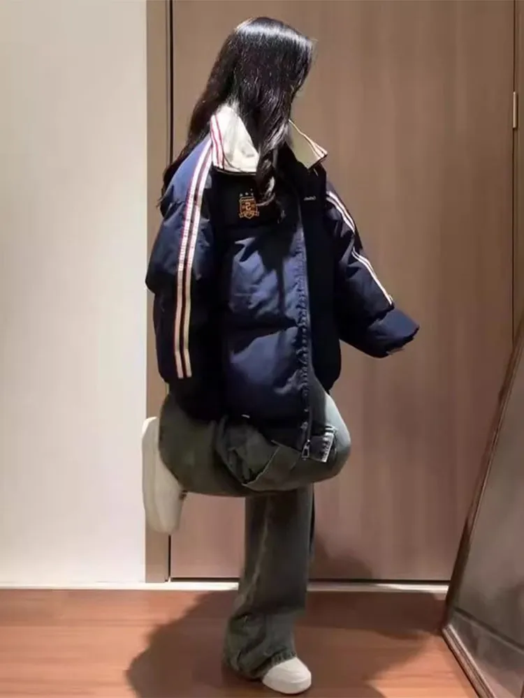 

Женское зимнее хлопковое пальто в стиле ретро американского цвета, теплое студенческое хлопковое пальто, верхняя одежда