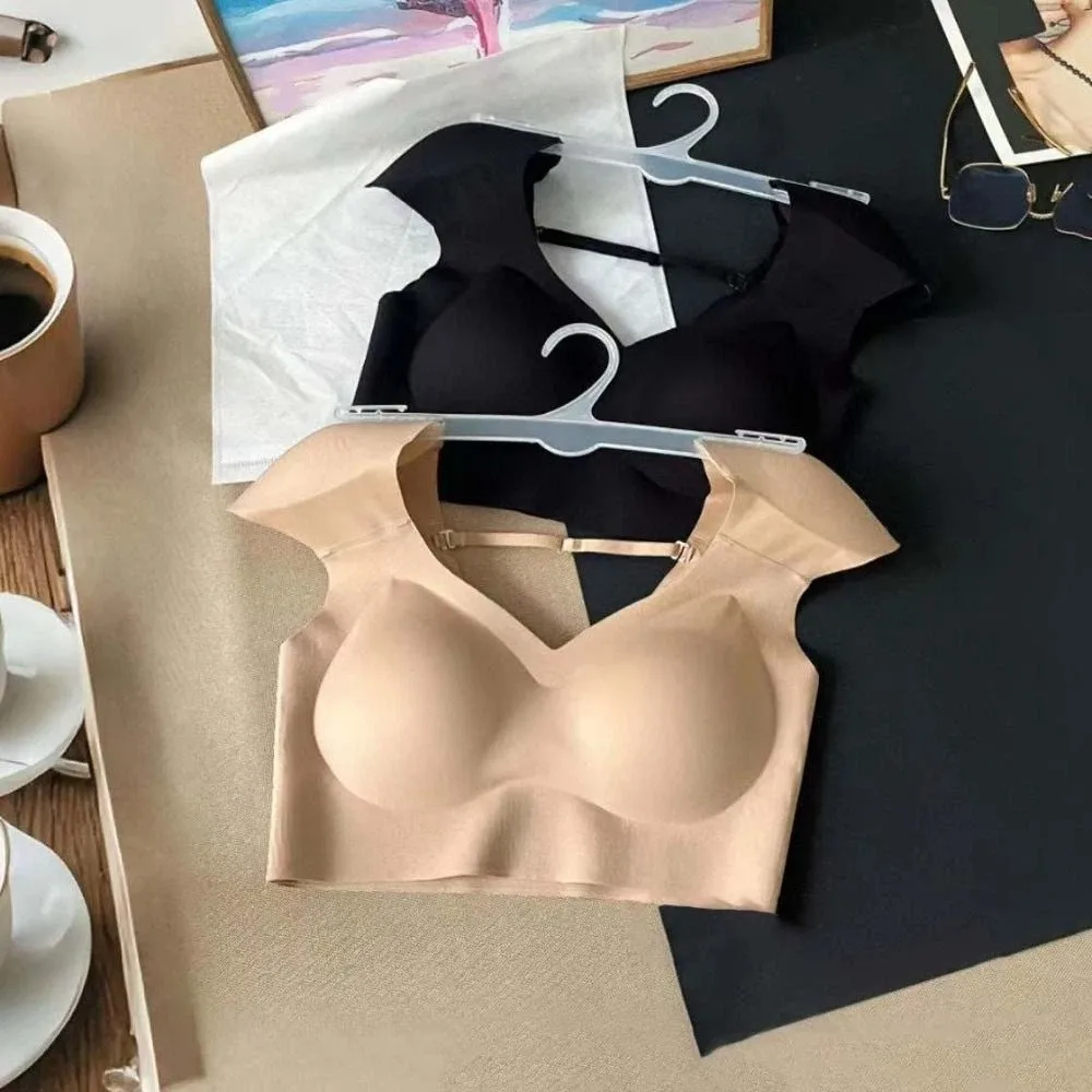 V-neck Right-angle Shoulder Bra Invisible Seamless Shoulder Pad Vest Lingerie Bustier Underwear for Women Girls Shapewear