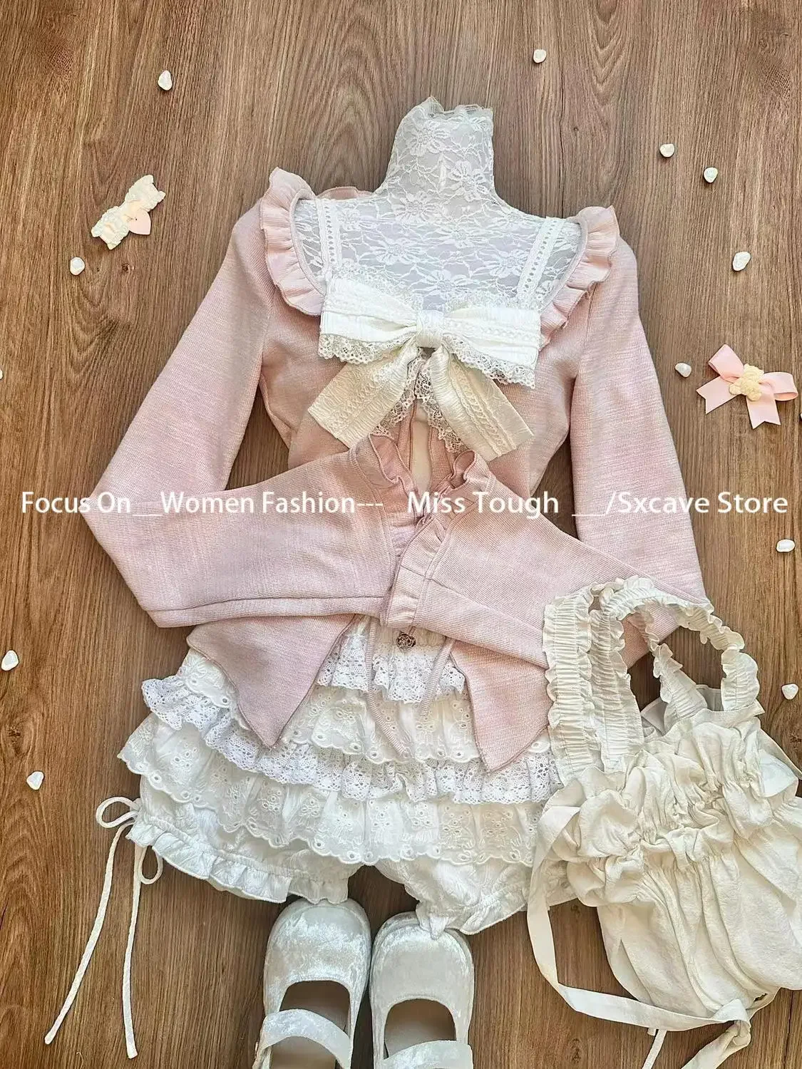 American Vintage Suits Autumn Even Party Chic Japanese Kawaii 3 Piece Sets Lolita Y2k Cardigan Coats + Mini Skirts + Corset Vest