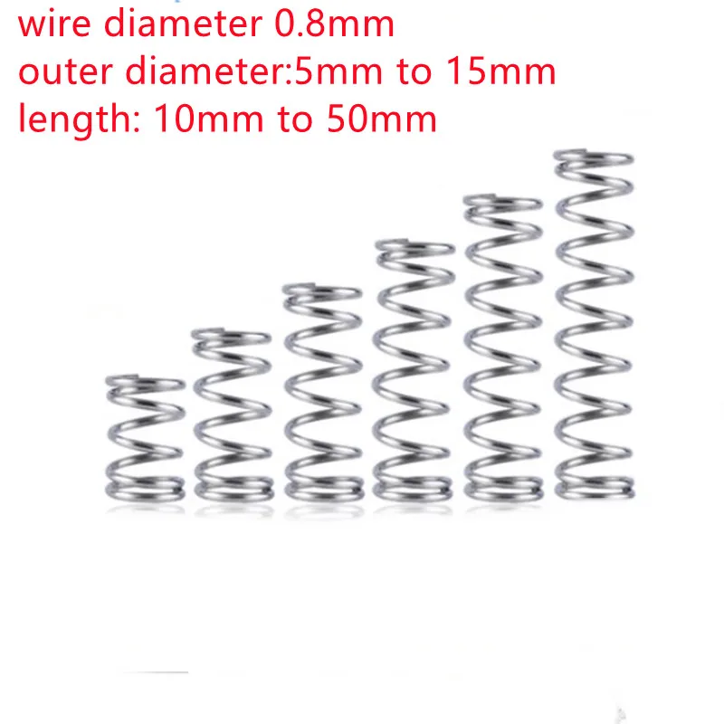 10-20pcs/lot wire diameter 0.8mm Stainless steel compression spring outer diameter 5-15mm length 10-50mm