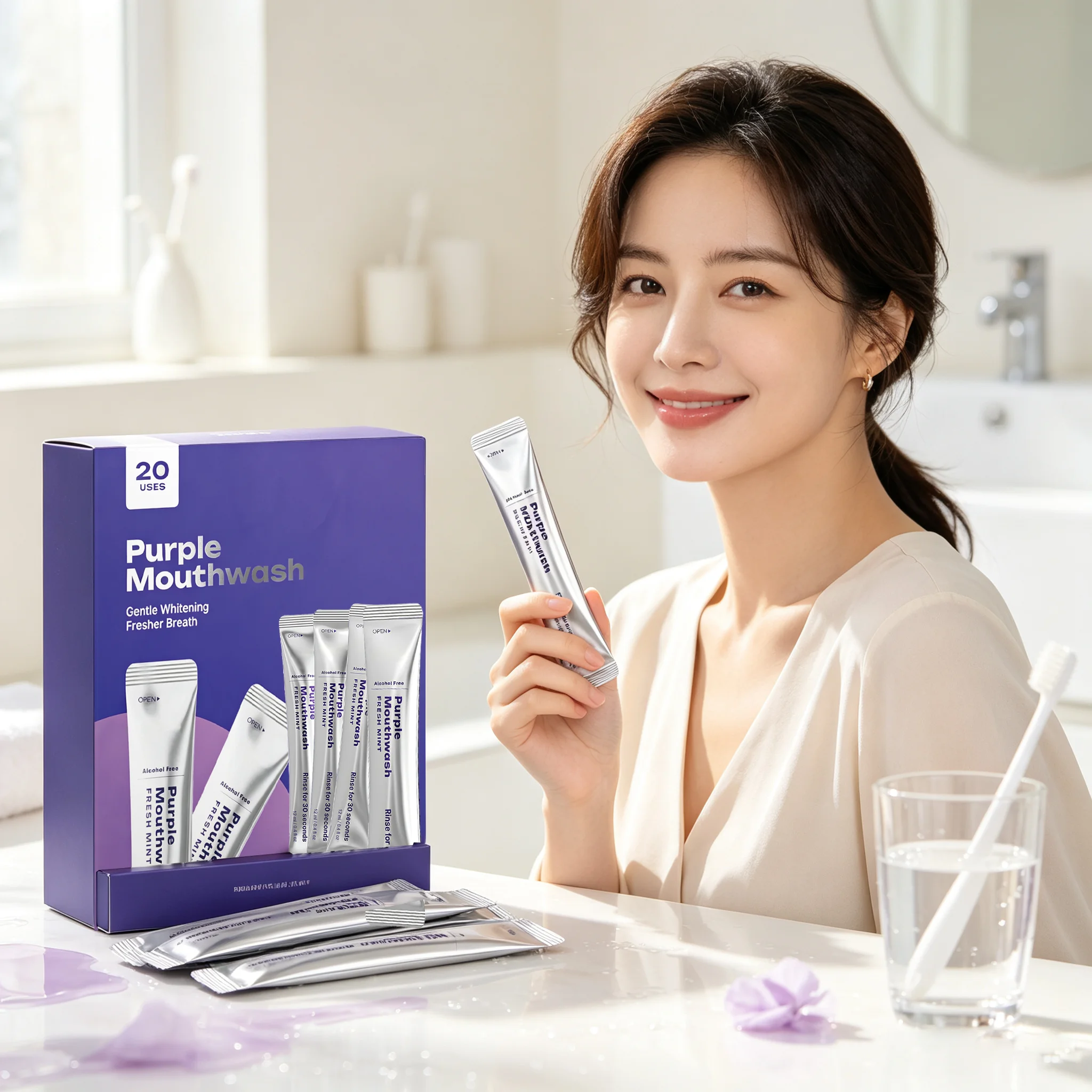 Purple Mouthwash Bad Breath Remove Fresh Breath Whitening Teeth Deep Clean Oral Food Residues Protect Teeth Portable Mouthwash