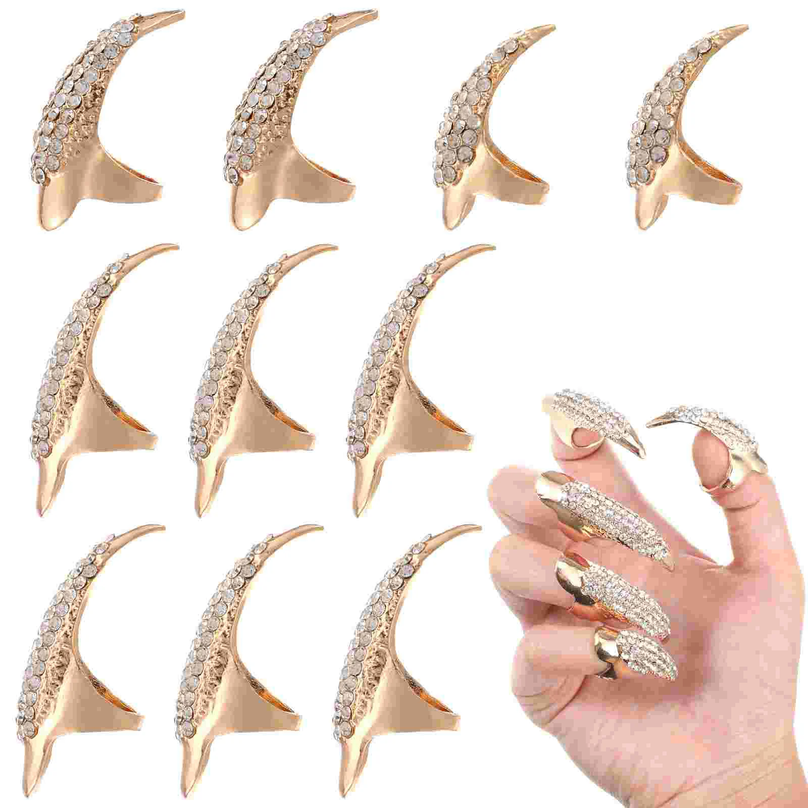 10pcs 3 Sizes Gothic Punk Style False Nail Claw Paw Finger Rings Cosplay Decoration (Golden) Claw ring