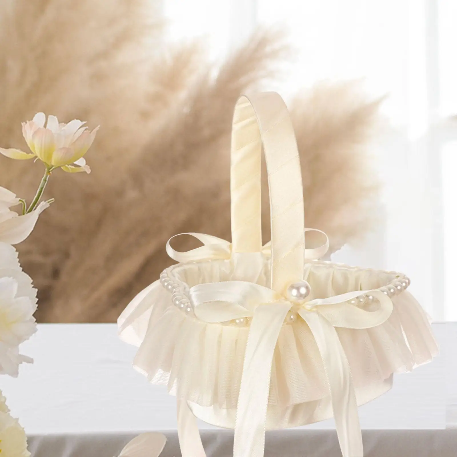 

Flower Girl Basket Wedding Flower Basket Bridesmaid Basket Bowknot Satin Flower Basket for Anniversary Ceremony Engagement Party