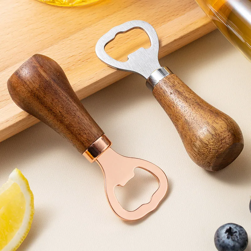 Portable Stainless Steel Bottle Opener Wood Handle Drink Cap Lid Beer Bottle Opener Wine Beer Soda Glass Cap Launcher