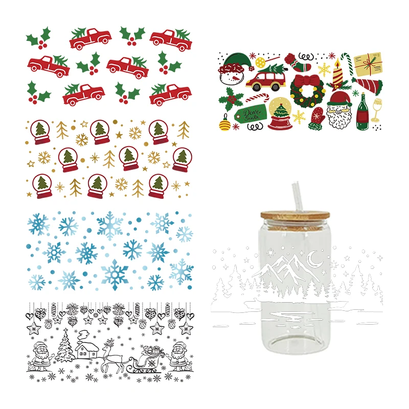 Winter Theme UV DTF Cups Wrap Sticker DIY Label Transfer Sticker Waterproof Print D4766