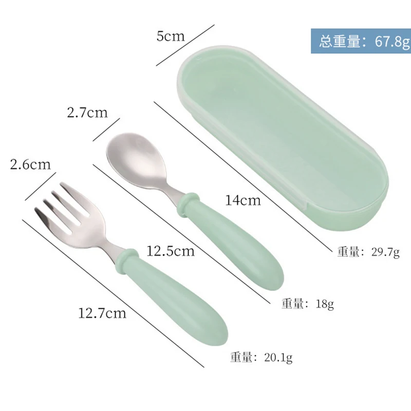 2PCS 만화 애니메이션 아기 이유식 숟가락 포크 세트 레터 패션 트레이닝 식기 유아용 안전한 짧은 손잡이 식기