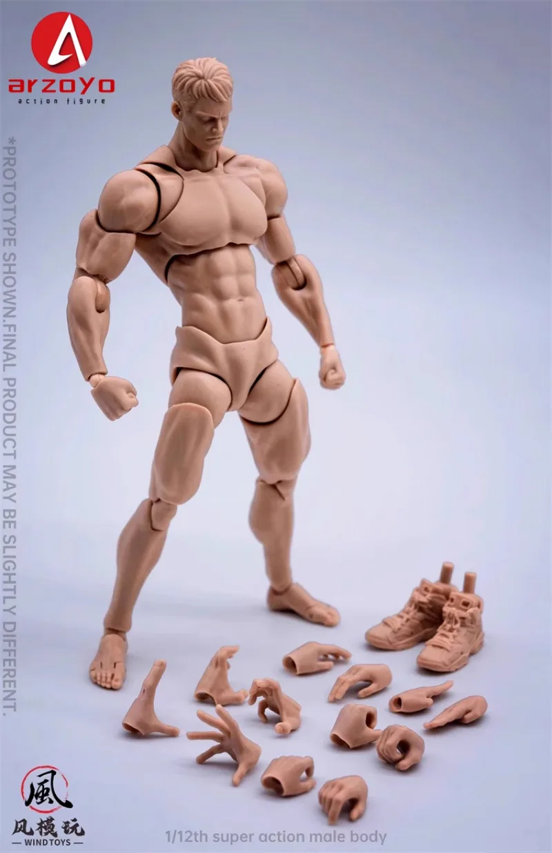 Wind Toys 1/12 Super Flexible Male Muscle Strong Joint Body Doll 16cm Man Action Figure Model with Head Sculpt 7Pair Hands