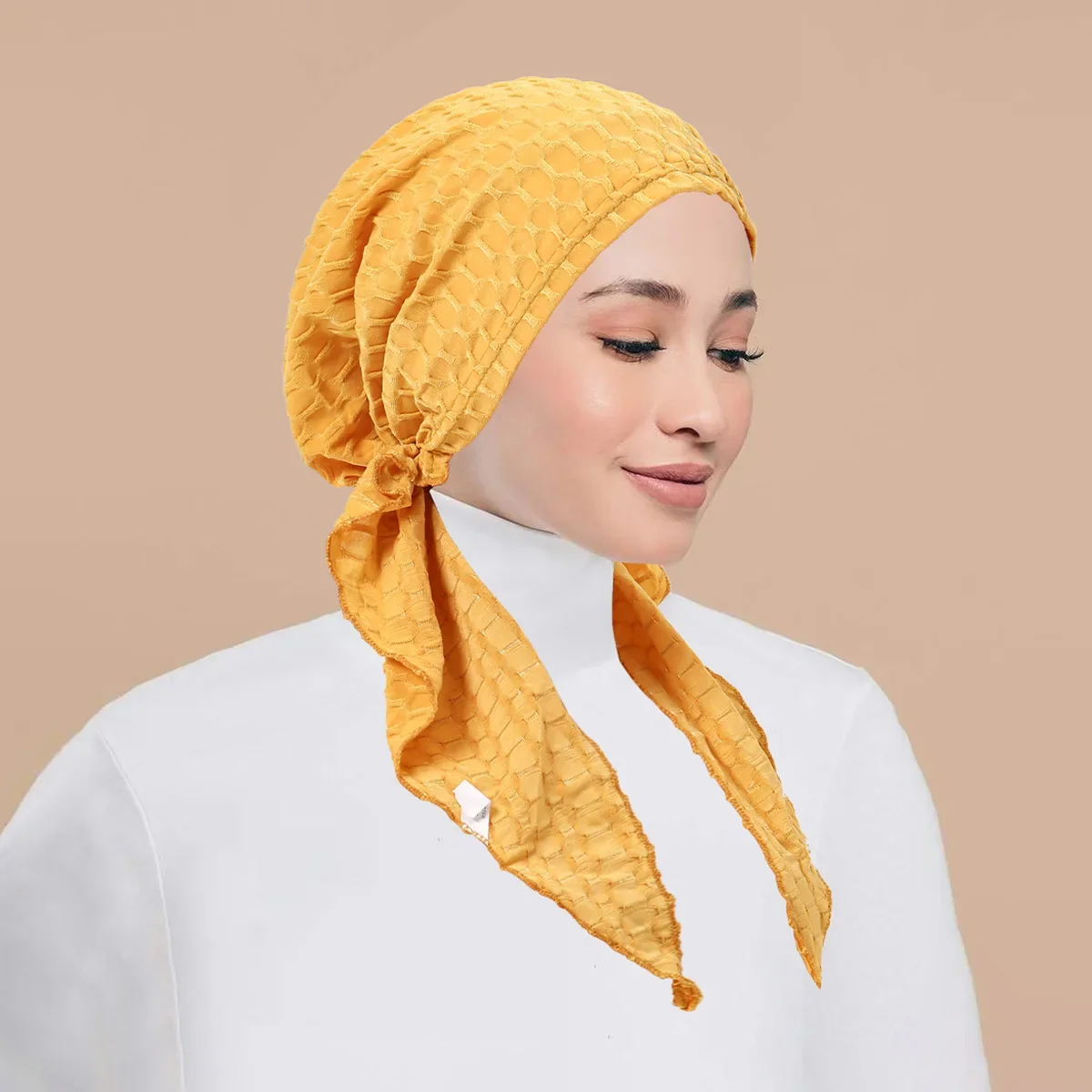 ผู้หญิงใหม่มุสลิมด้านใน Hijab Turban Pre-ผูกหมวกยาวหาง Headscarf Wrap Beanies Bonnet ผ้าพันคอยืด Headwear หมวก