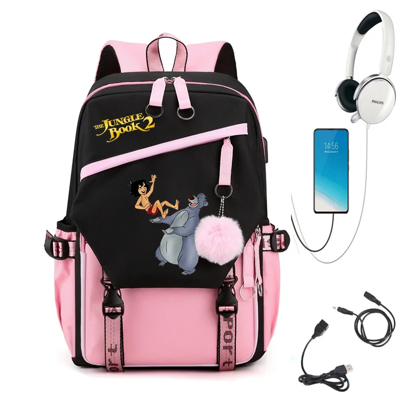 

The Jungle Book Compartment USB Charging Schoolbag Male and Female Student Laptop Backpack Large Capacity School Bag Mochila