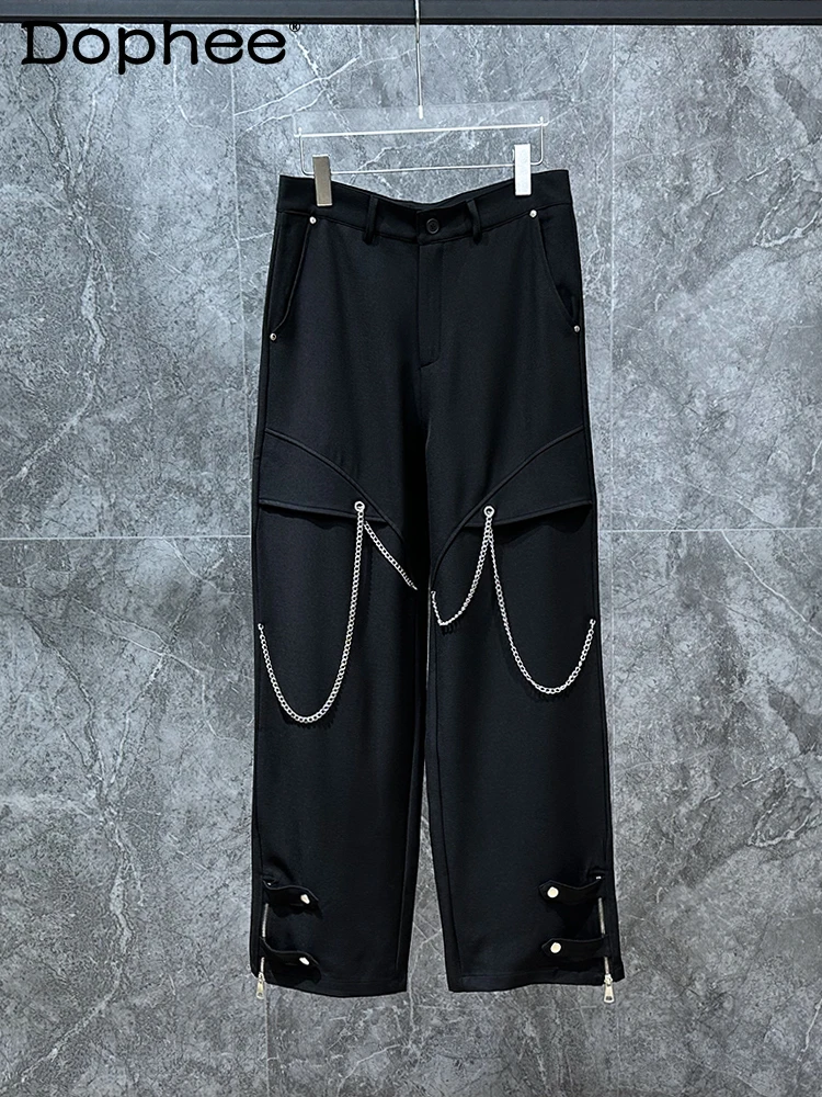 Men's 2024 Spring Summer Trendy Casual Pants Men's Metal Decoration Handsome Male Straight-Leg Pants Versatile High-End Trousers