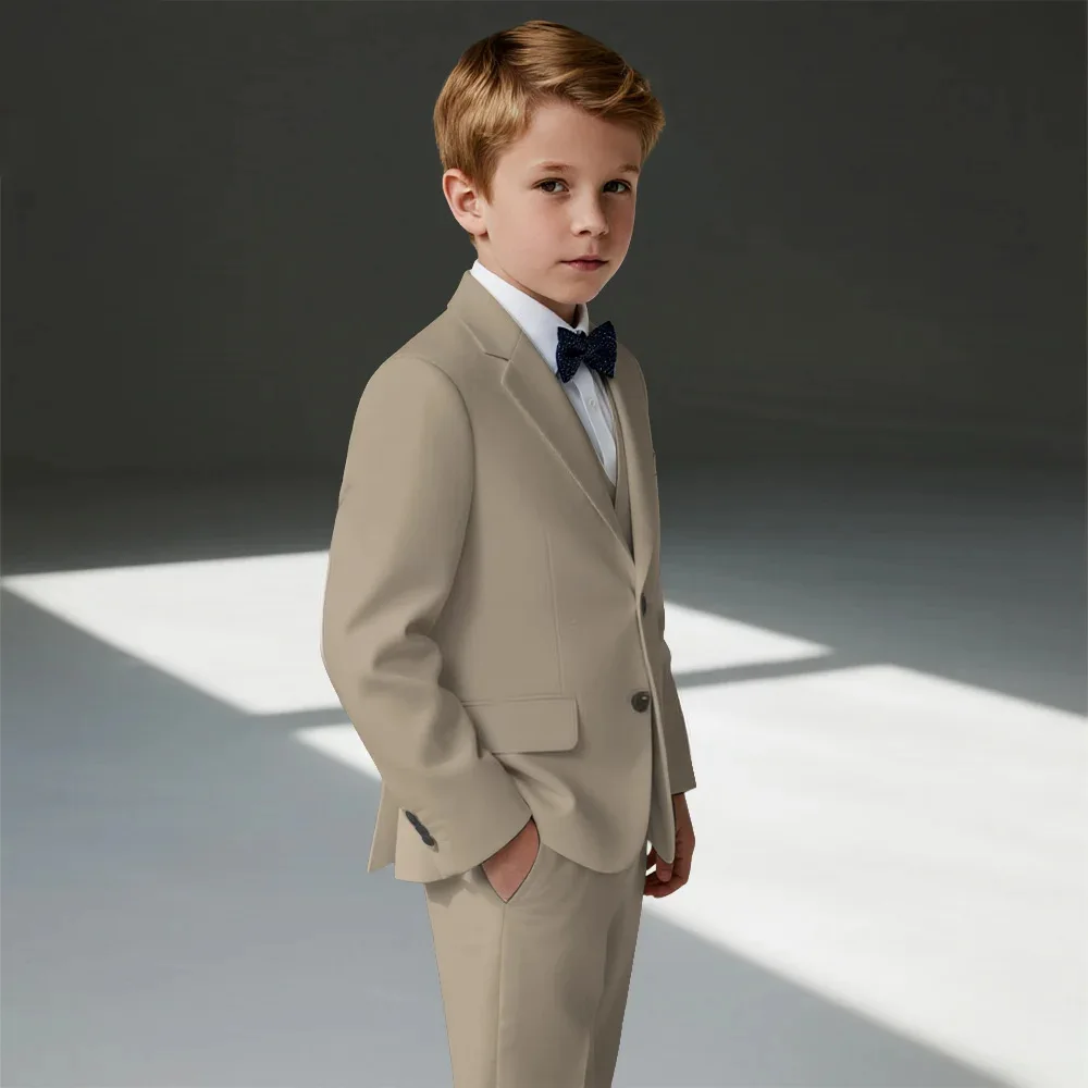3-Piece Jacket Vest Trouser Boys Suit Casual Fashion Wedding Birthday Gift Party Performance Teens Suit Tuxedo Size 2-16Y