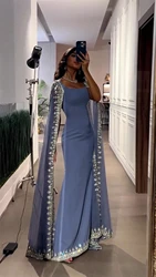 Aenyrst-Robe de Soirée Sirène Carrée Élégante avec Châle, Longue Tenue de Soirée Formelle, Fermeture Éclair, Manches Cape, Arabie Saoudite