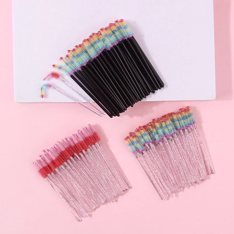 50 Stuks Gekleurde Wimper Borstel Lash Mascara Wand Wimper Kruller Valse Lash Extensie Tool Buigbare Wenkbrauw Borstel Kam