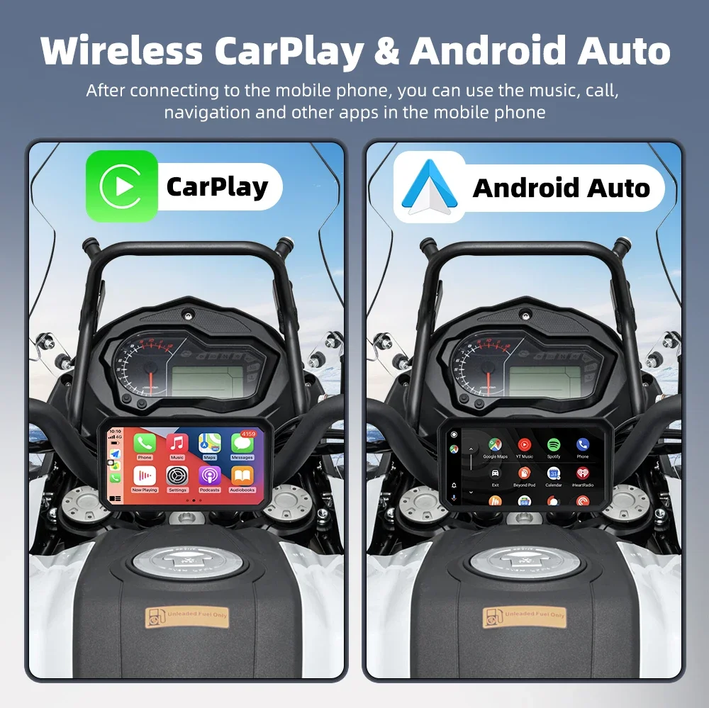 Qzonnect 2025 6" GPS para motocicleta CarPlay Android Auto, IP67, 5GHz WiFi, Bluetooth 5.0, TPMS opcional, TF Max 64G