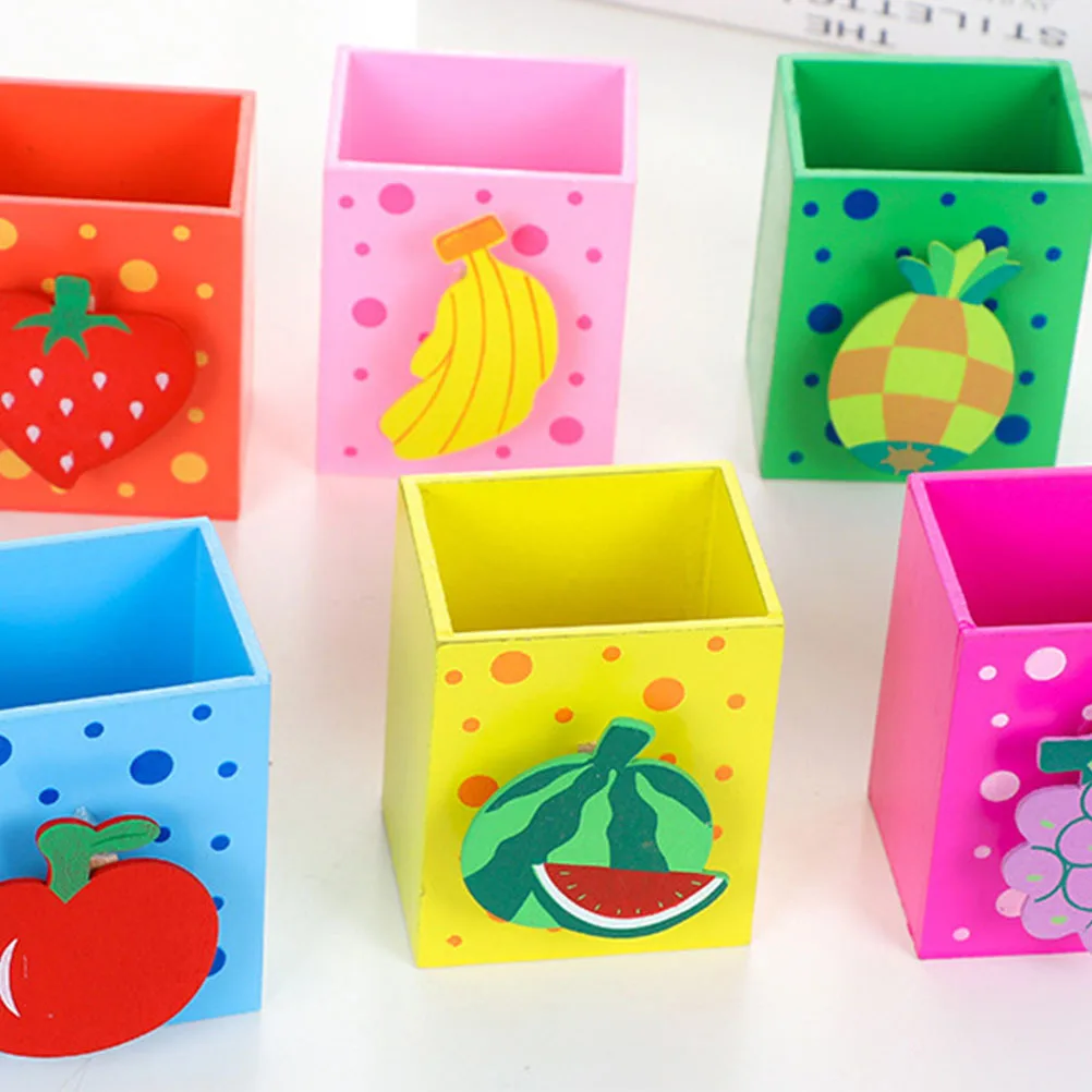 6 قطع من حامل القلم الرصاص بتصميم الفاكهة الخشبية، حاوية أقلام ملونة مبتكرة، منظم مكتب لتزيين المكاتب المنزلية