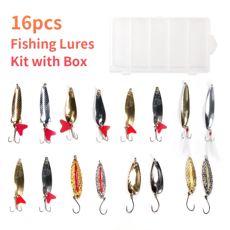 

Fishing Lure Kit 16 pcs sets Trolling Jigging Lure Metal Spoon For Bass Pike Crank Tackle Accessories With Box Wobblers Kit