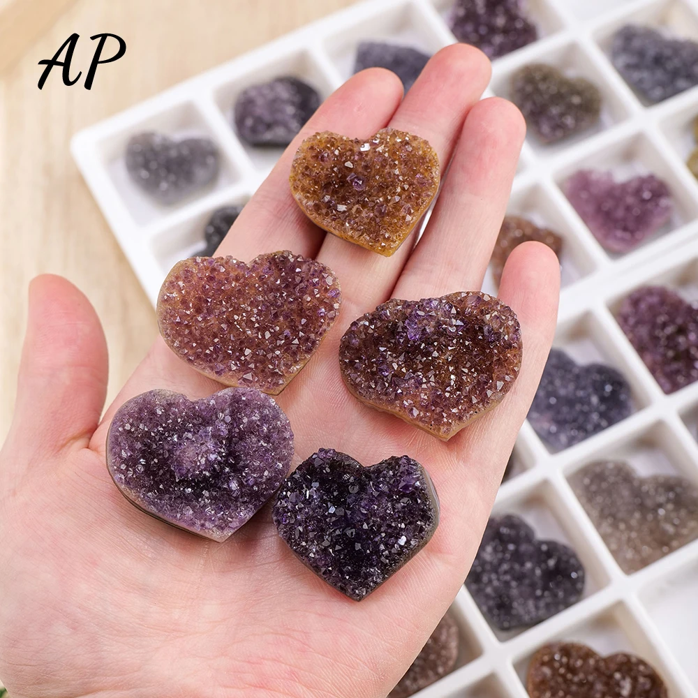 1set/Uruguay Amethyst Cluster Heart Shaped Rough Lots Crystals Healing Stone Natural Energy Ore DIY Jewelry Making Ornamental