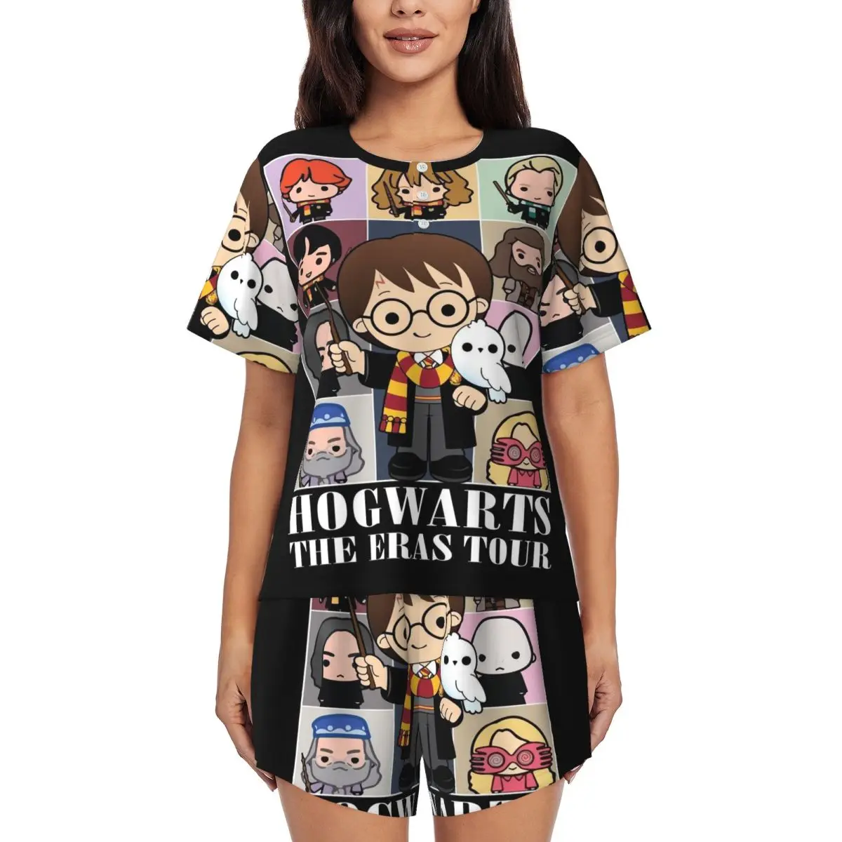 

Женский пижамный комплект Harrys Magic Adventure Movies Potters с короткими рукавами, комплект из 2 предметов для сна, пижамы для отдыха