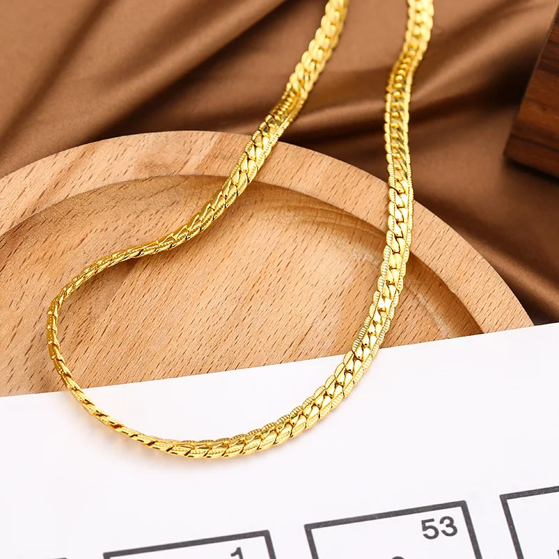 

Luxury 24K 9999 Pure Gold real gold Men's and Women's 5mm Necklace Verposition Chain Hip Hop Necklace